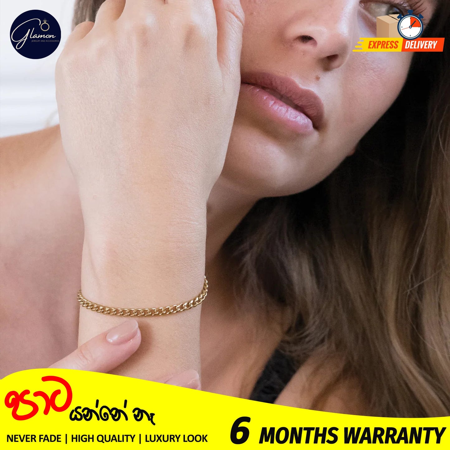 4mm Cuban Link Bracelet Gold Color Waterproof