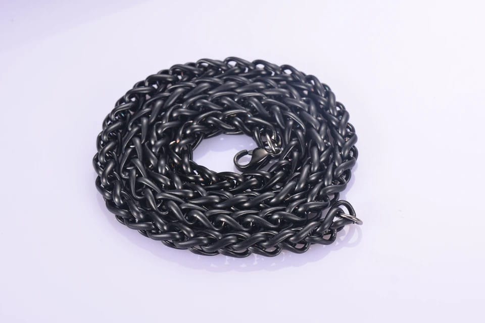 Glamon Stainless Steel Black Color Wheat Chain For Men Women