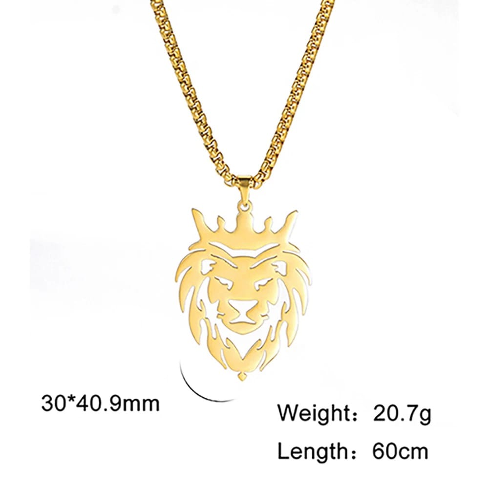 Lion With King Crown Necklace For Men Sri Lanka Cricket Lion Charm Necklace Vintage Mens Box Chain Necklace Pendant Choker Jewelry Gifts for Men