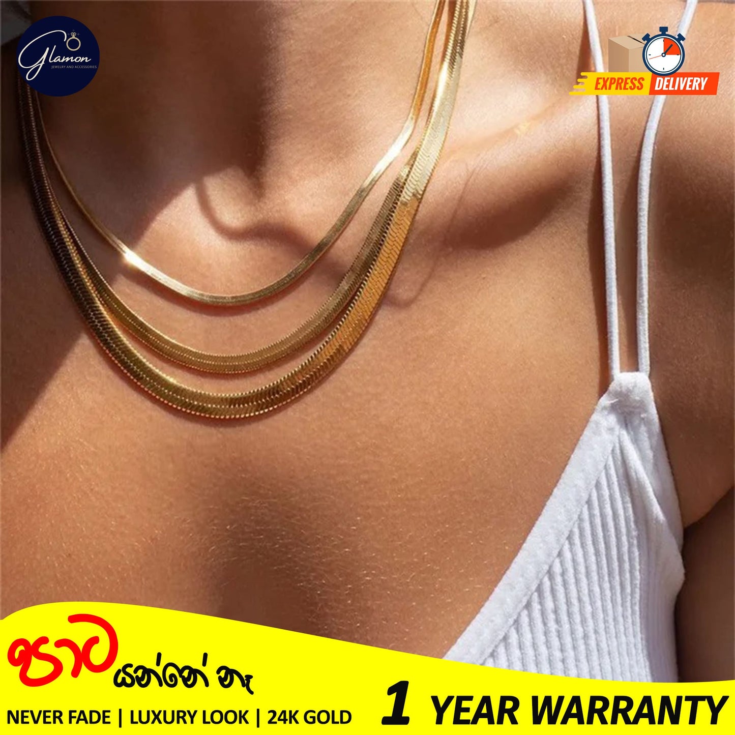 3mm Flat Snake Chain Necklace Gold Color