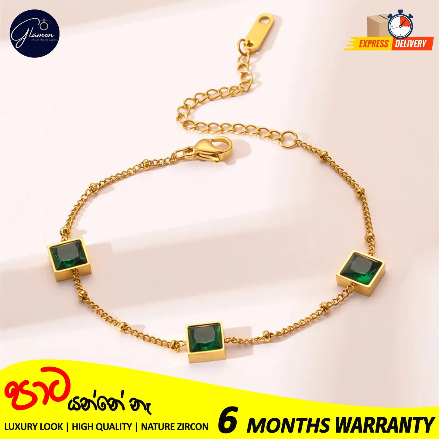 green zircon charm bracelet 316L stainless steel