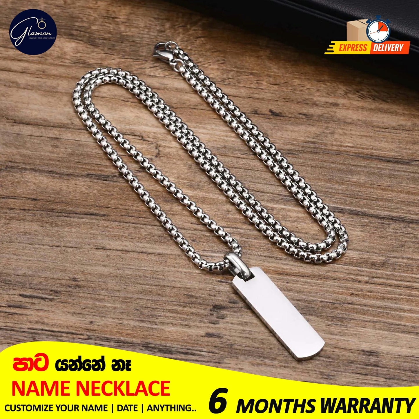Square Name Pendant Necklace For Men Stainless Steel Customized Jewellery Gift Gold Silver Black