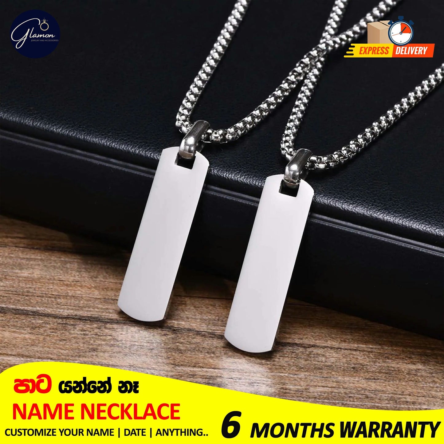 Square Name Pendant Necklace For Men Stainless Steel Customized Jewellery Gift Gold Silver Black