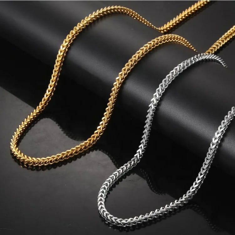 Diamond cut franco chain 3mm Thick Stainless Steel Necklace for men women Gold/Silver/Black chain