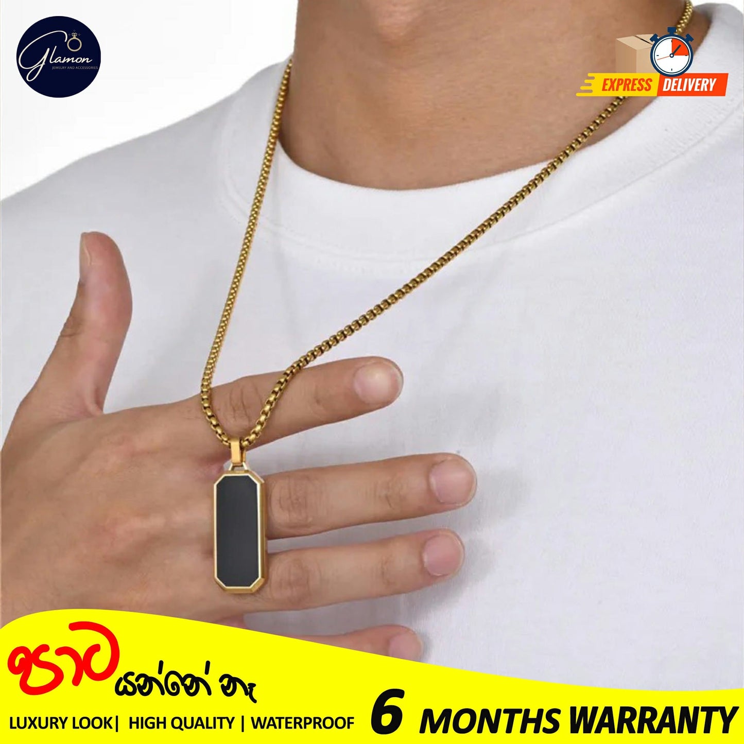 Glamon Stainless Steel Geomatric Pendant and Box Chain Necklace For Men Gold Silver Color Waterproof jewellery
