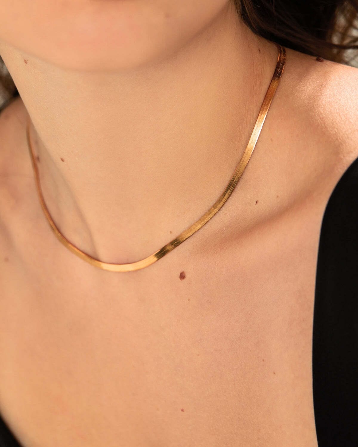 3mm Flat Snake Chain Necklace Gold Color