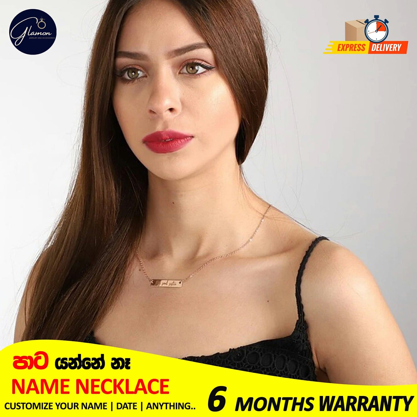 Glamon Personalized Square Name necklace For Girls Stainless Steel Silver Gold Chain High Quality Custom Nameplate Gift For Girls