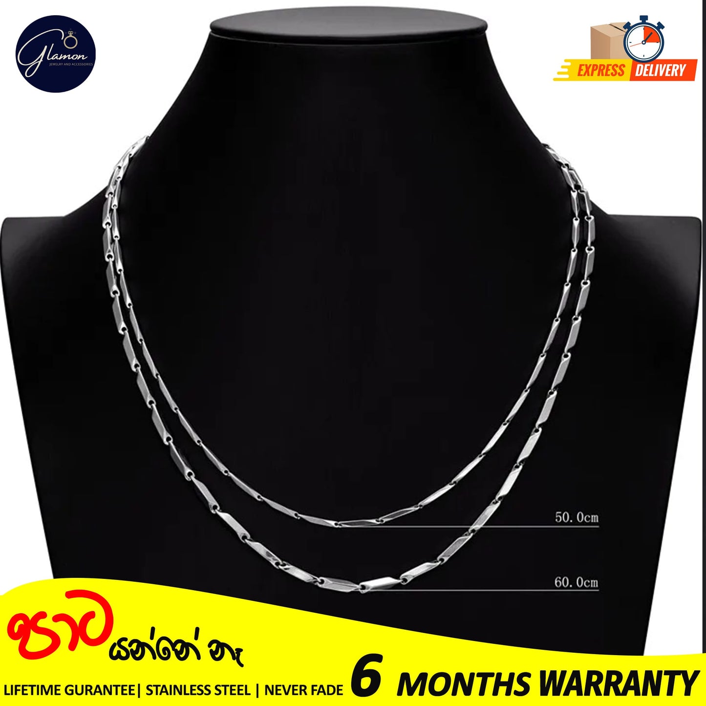 2mm Rhombus Chain Necklace For Men stainless steel Never Fade Waterproof Chain