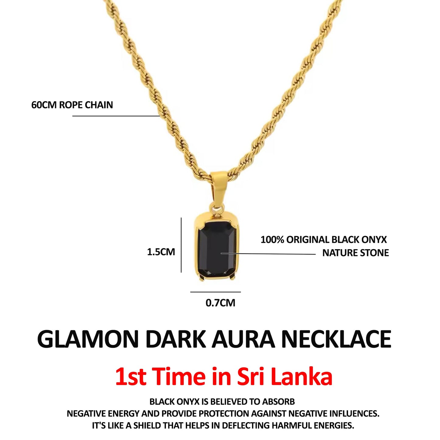 Glamon Dark Aura Necklace - Black ONYX Nature Stone