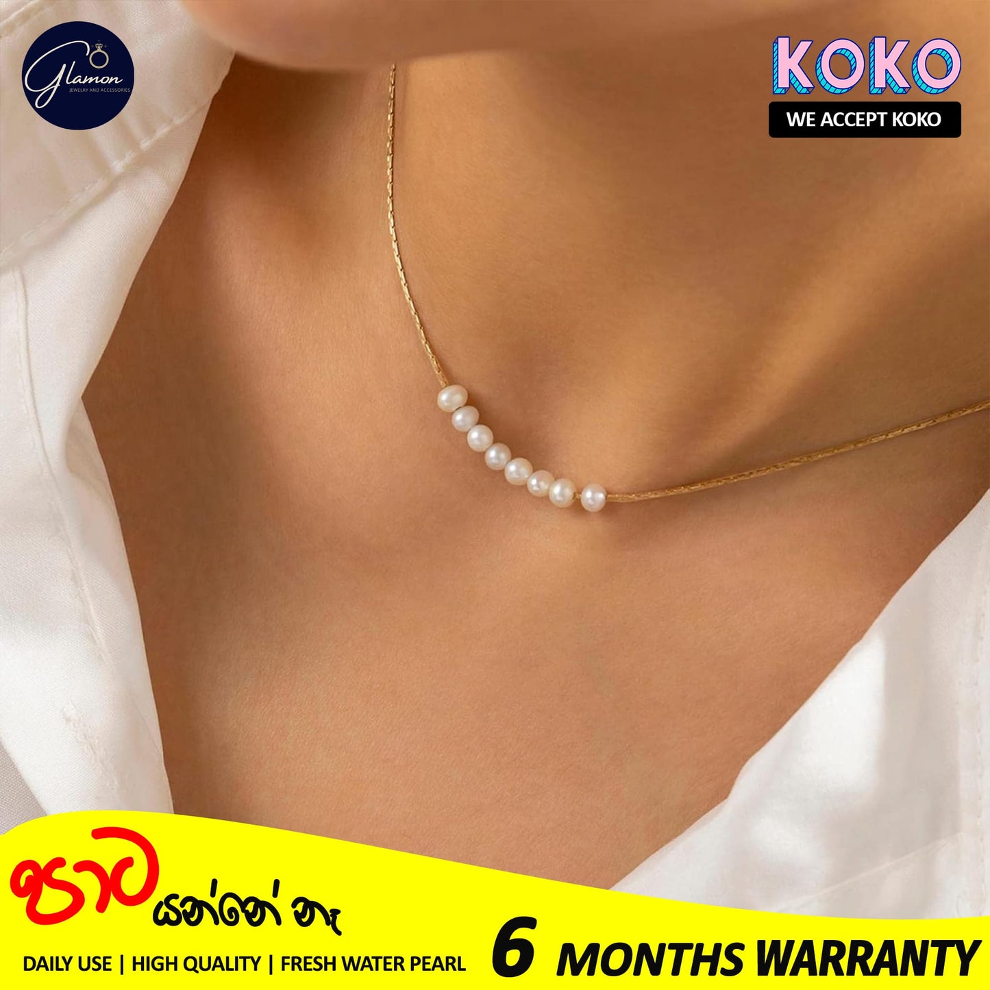 Glamon Fresh Water Pearl Necklace For Girls Stainless Steel Gold Chain Necklaces Women Korean Fashion Gold Plated Jewellery Gift For Girlfriend Birthday Valentine Wedding Jewelery