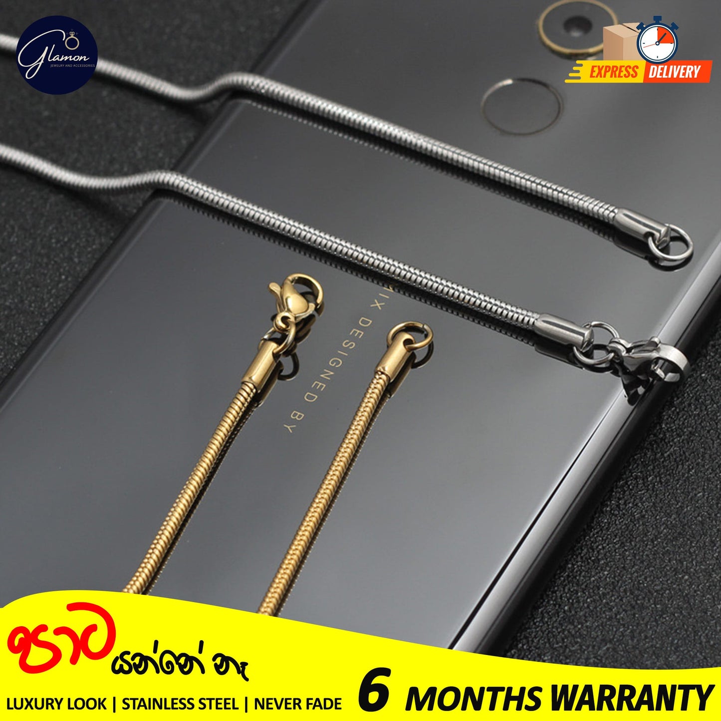 2mm Round Snake Chain Stainless Steel Gold- SIlver