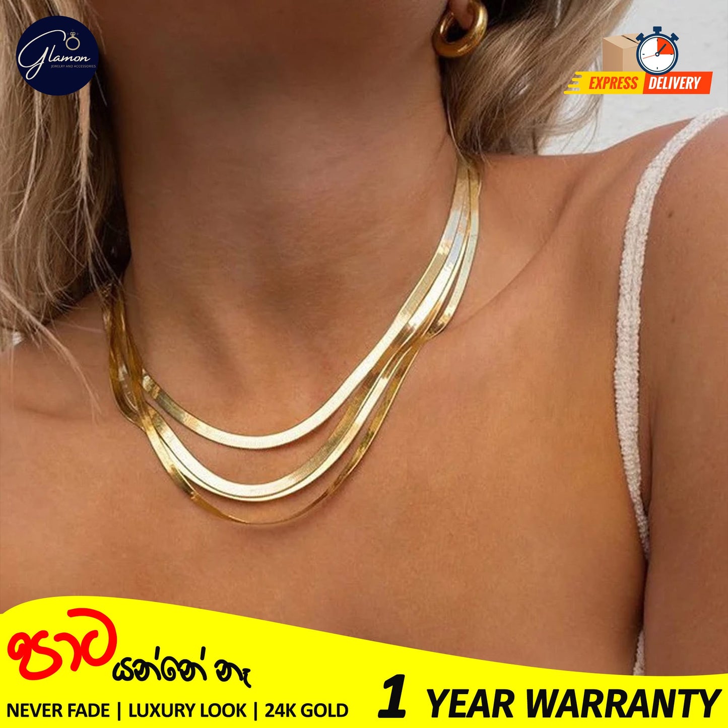 3mm Flat Snake Chain Necklace Gold Color