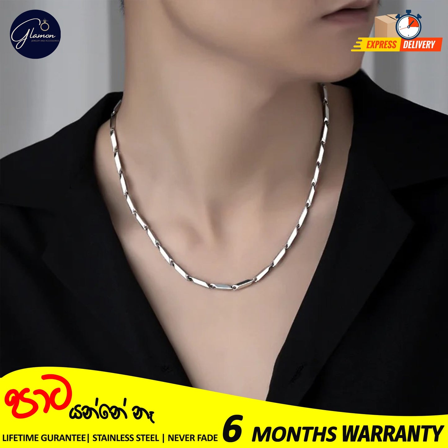 2mm Rhombus Chain Necklace For Men stainless steel Never Fade Waterproof Chain