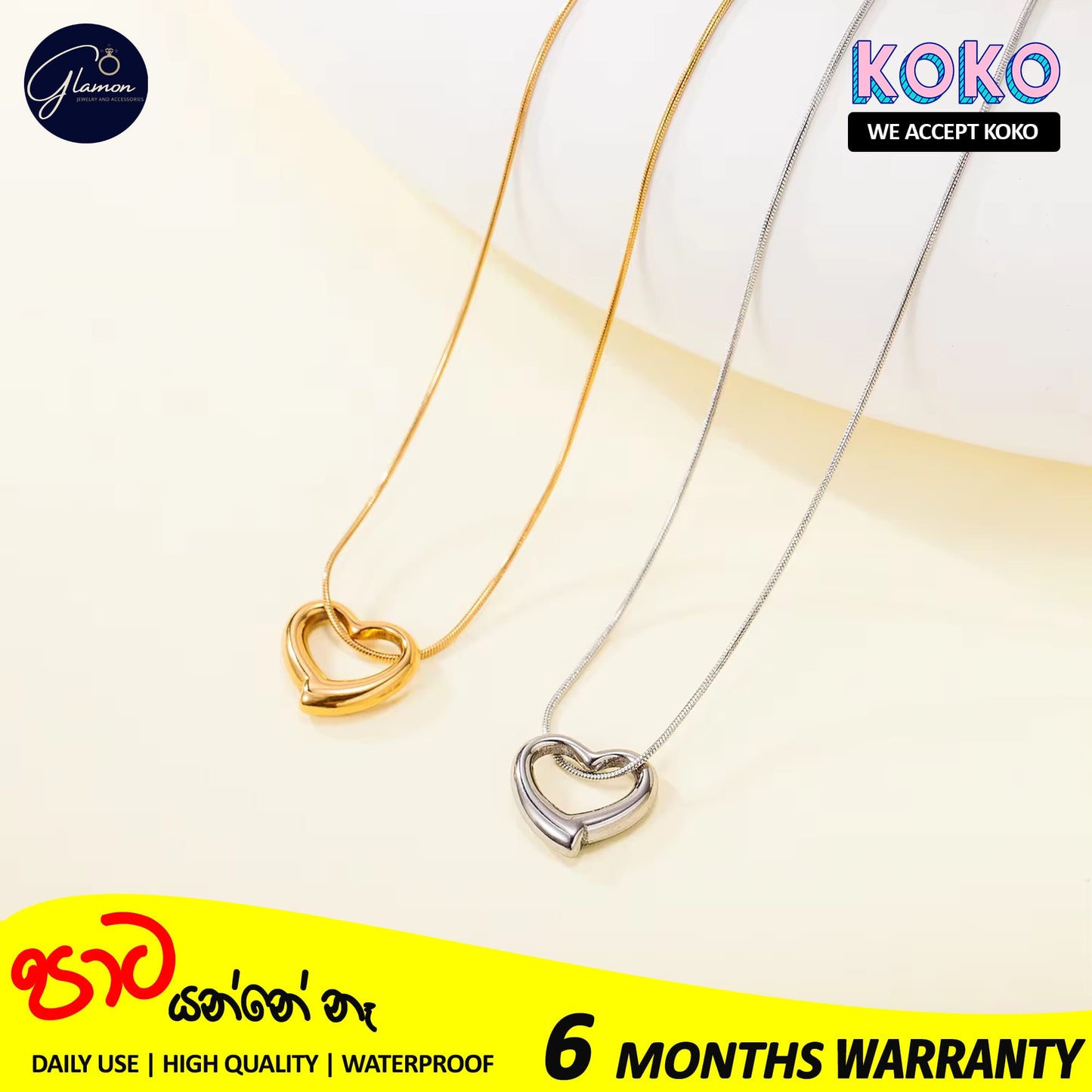 Glamon Amora Heart Necklace For Girls High Quality Waterproof 316L Stainless Steel Simple Timeless Elegance Girls Nekles Stylish Fashion Jewelery Love Gift