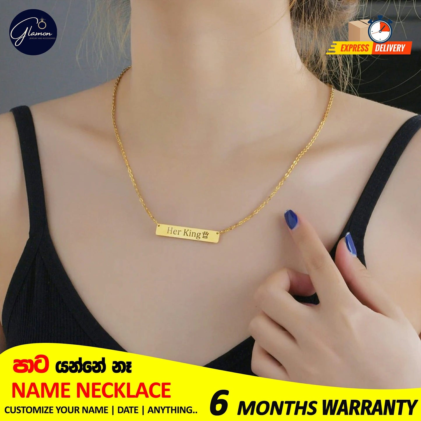 Glamon Personalized Square Name necklace For Girls Stainless Steel Silver Gold Chain High Quality Custom Nameplate Gift For Girls
