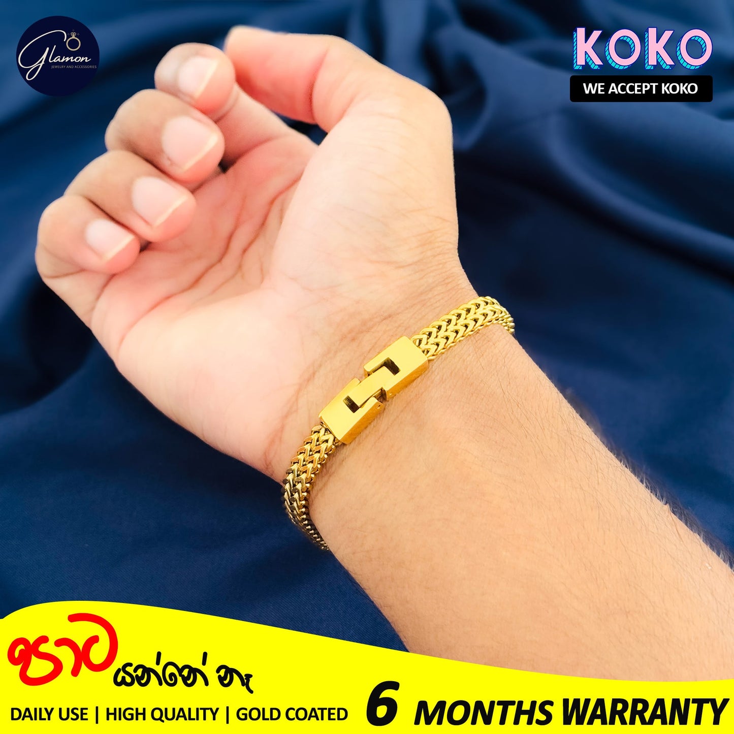 Glamon 6mm Stainless Steel High Quality Gold Coated Bracelet For Men Elegant Men's jewelry Gift for Boys
