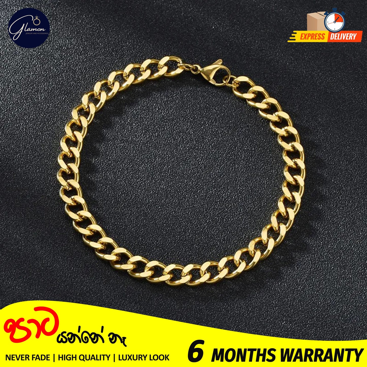 4mm Cuban Link Bracelet Gold Color Waterproof