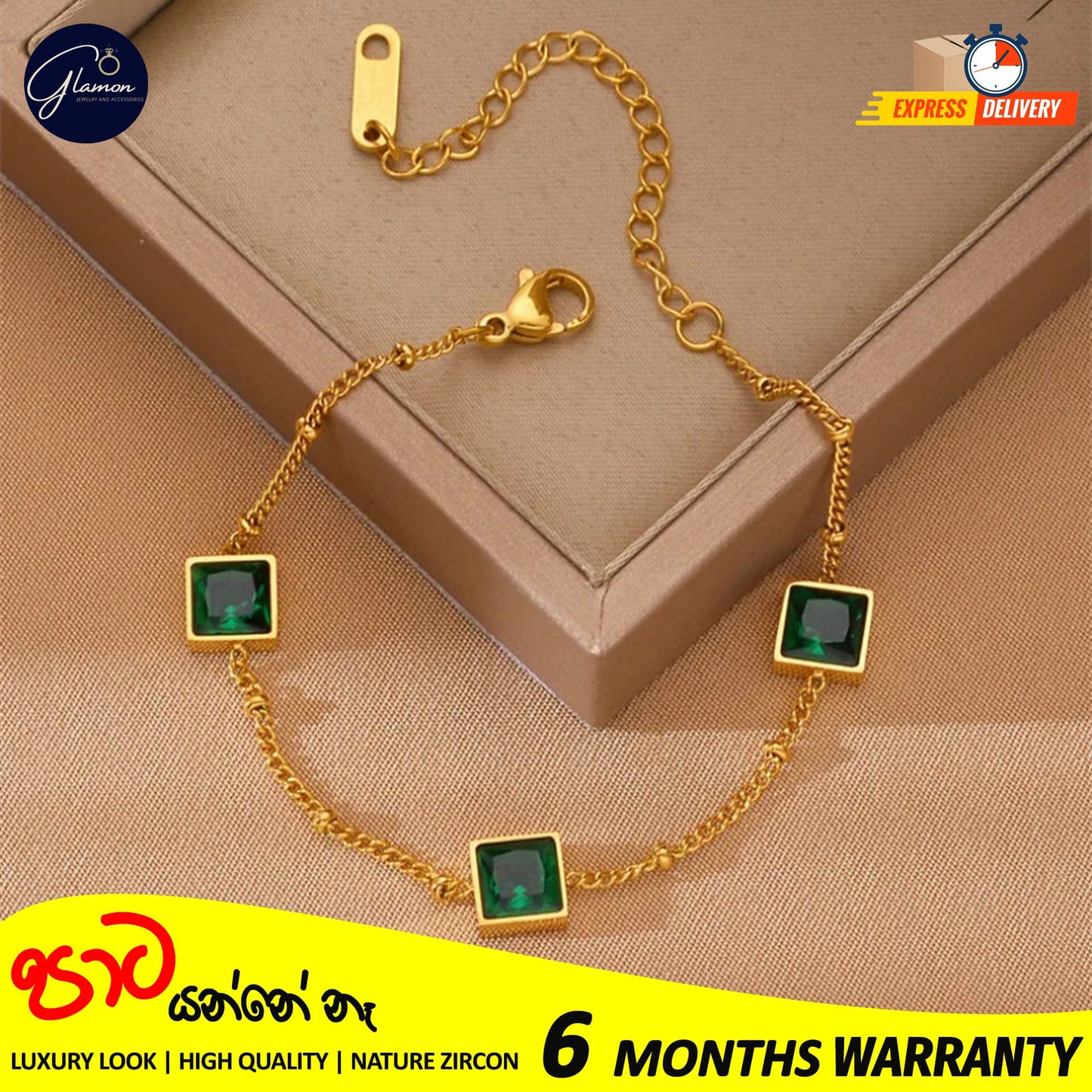 green zircon charm bracelet 316L stainless steel