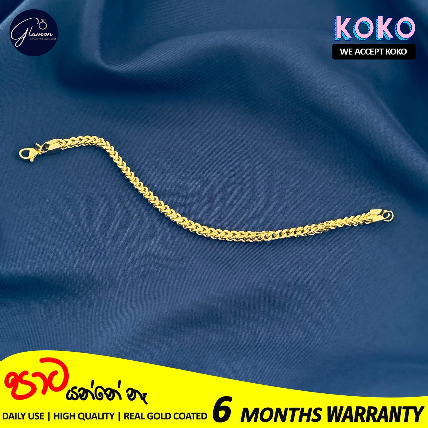 Glamon 3mm 316L Stainless Steel Diamond Cut Franco Box Chain Bracelet For Men High Quality Casual Boys Bracelets Wedding Party Valentine Birthday Gift Gold Bracelet