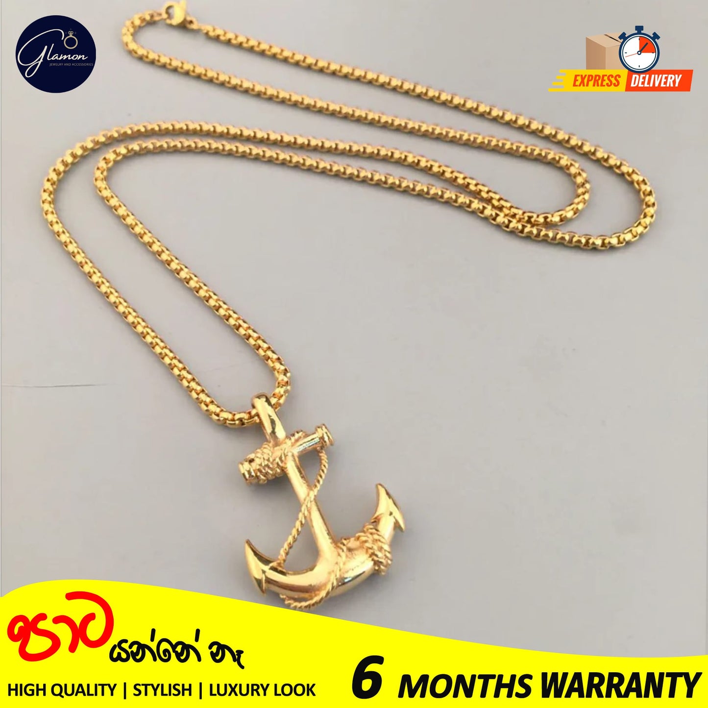 Anchor Pendant With Box Chain Gold Color