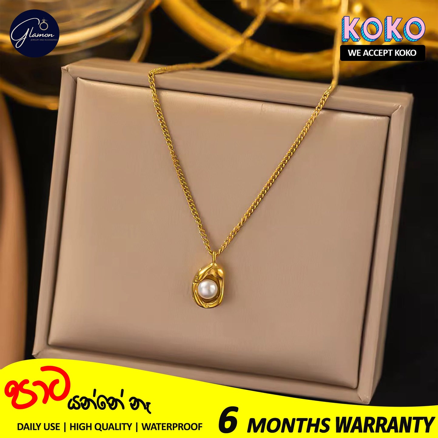 Glamon High-Grade Gold Stainless Steel Women's Pearl Peanut Pendant Necklace For Girls Gold Chain Nekles - Elegant Light Luxury Fashion Jewelry Accessories for Special Occasions, Anniversary Celebrations, Valentine's Day Gifts, and Everyday Wear