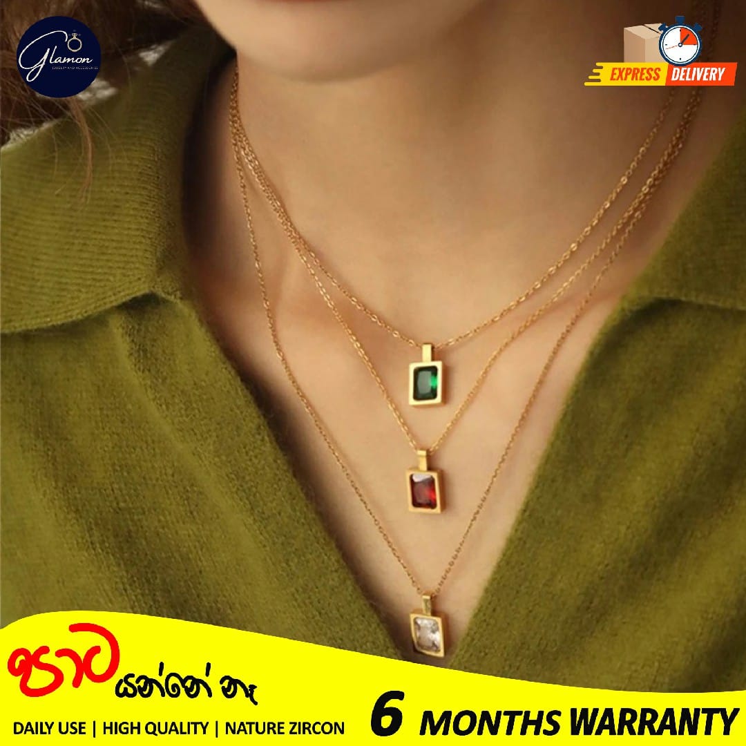 Glamon High Quality Red Green White Necklace For Girls Stainless Steel Gold Chain Clavicle Luxury Zircon Gold Plated necklace Women Jewellery Gift