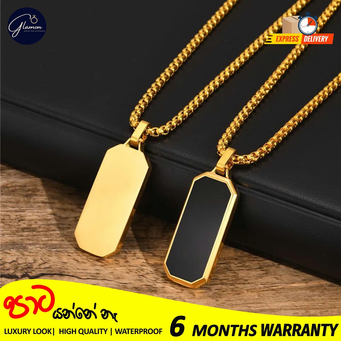 Glamon Stainless Steel Geomatric Pendant and Box Chain Necklace For Men Gold Silver Color Waterproof jewellery