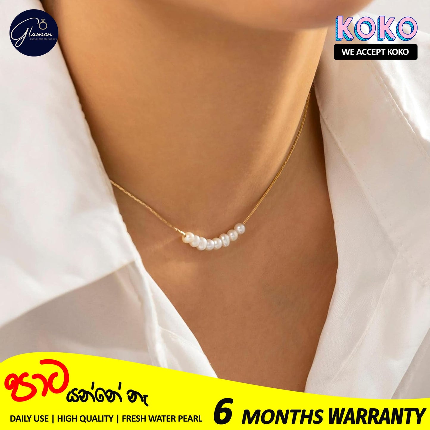 Glamon Fresh Water Pearl Necklace For Girls Stainless Steel Gold Chain Necklaces Women Korean Fashion Gold Plated Jewellery Gift For Girlfriend Birthday Valentine Wedding Jewelery