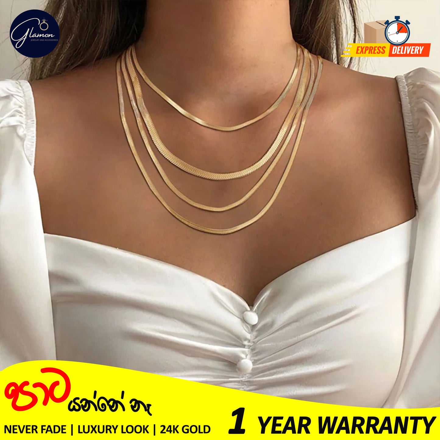 3mm Flat Snake Chain Necklace Gold Color