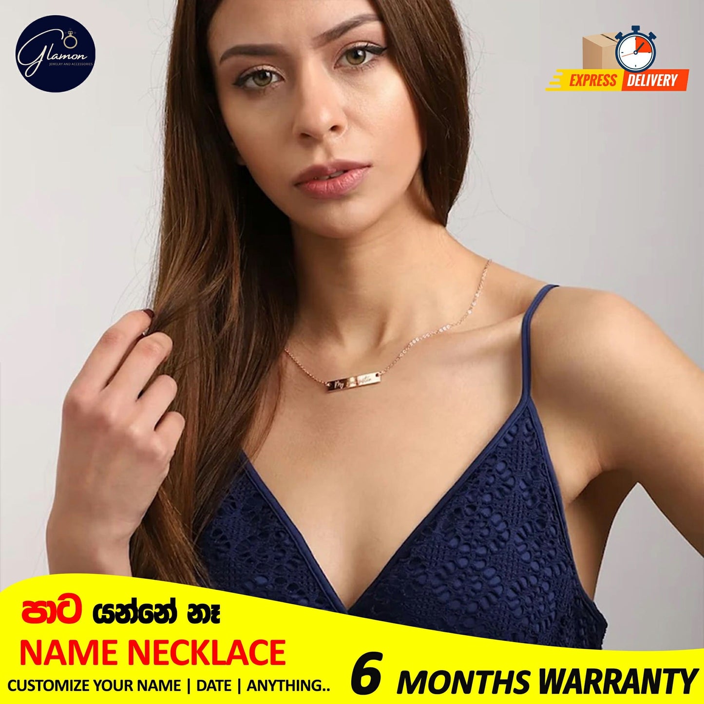 Glamon Personalized Square Name necklace For Girls Stainless Steel Silver Gold Chain High Quality Custom Nameplate Gift For Girls