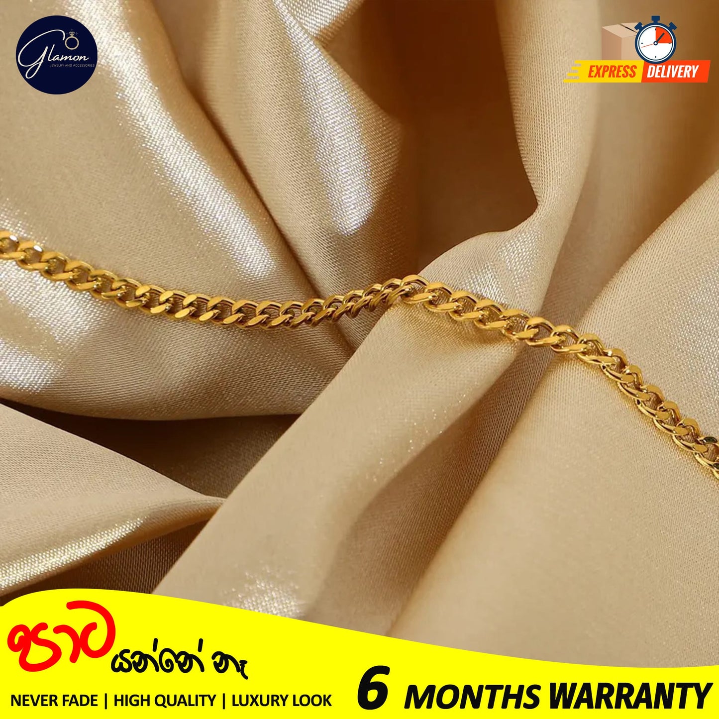 4mm Cuban Link Bracelet Gold Color Waterproof