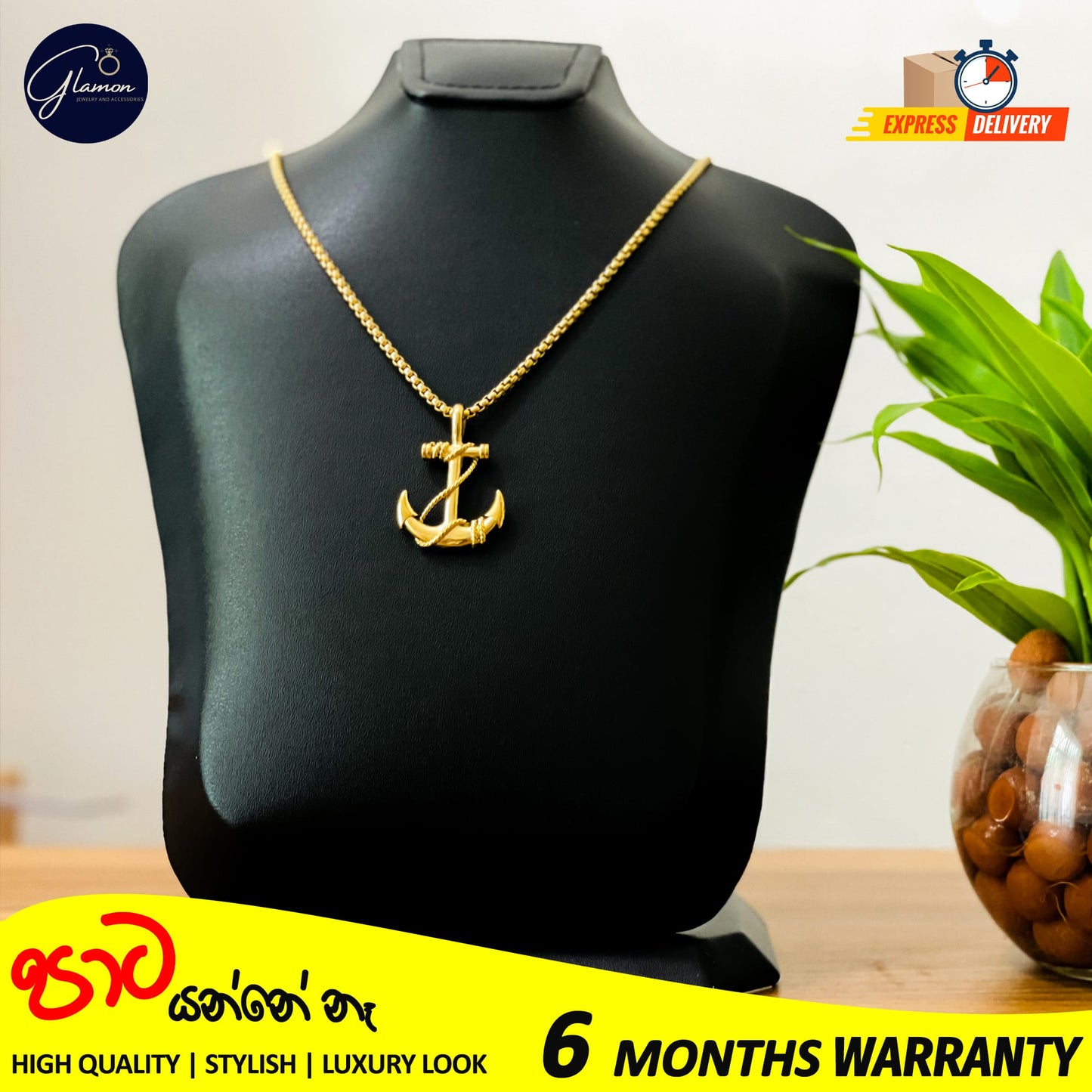 Anchor Pendant With Box Chain Gold Color