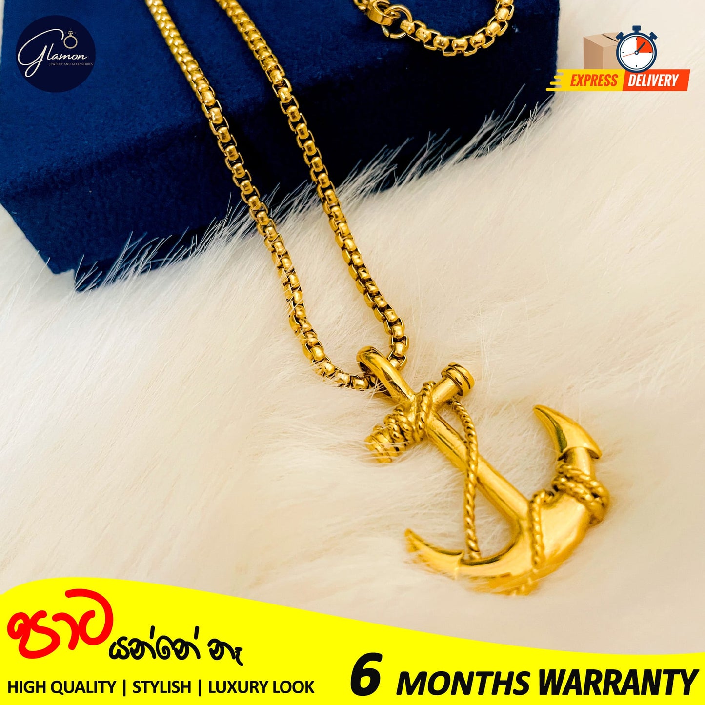 Anchor Pendant With Box Chain Gold Color