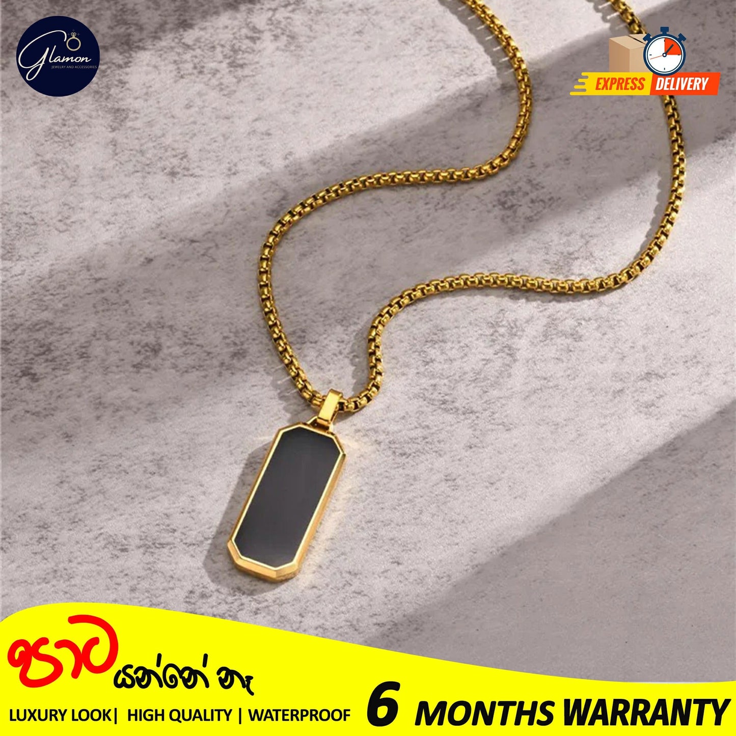 Glamon Stainless Steel Geomatric Pendant and Box Chain Necklace For Men Gold Silver Color Waterproof jewellery