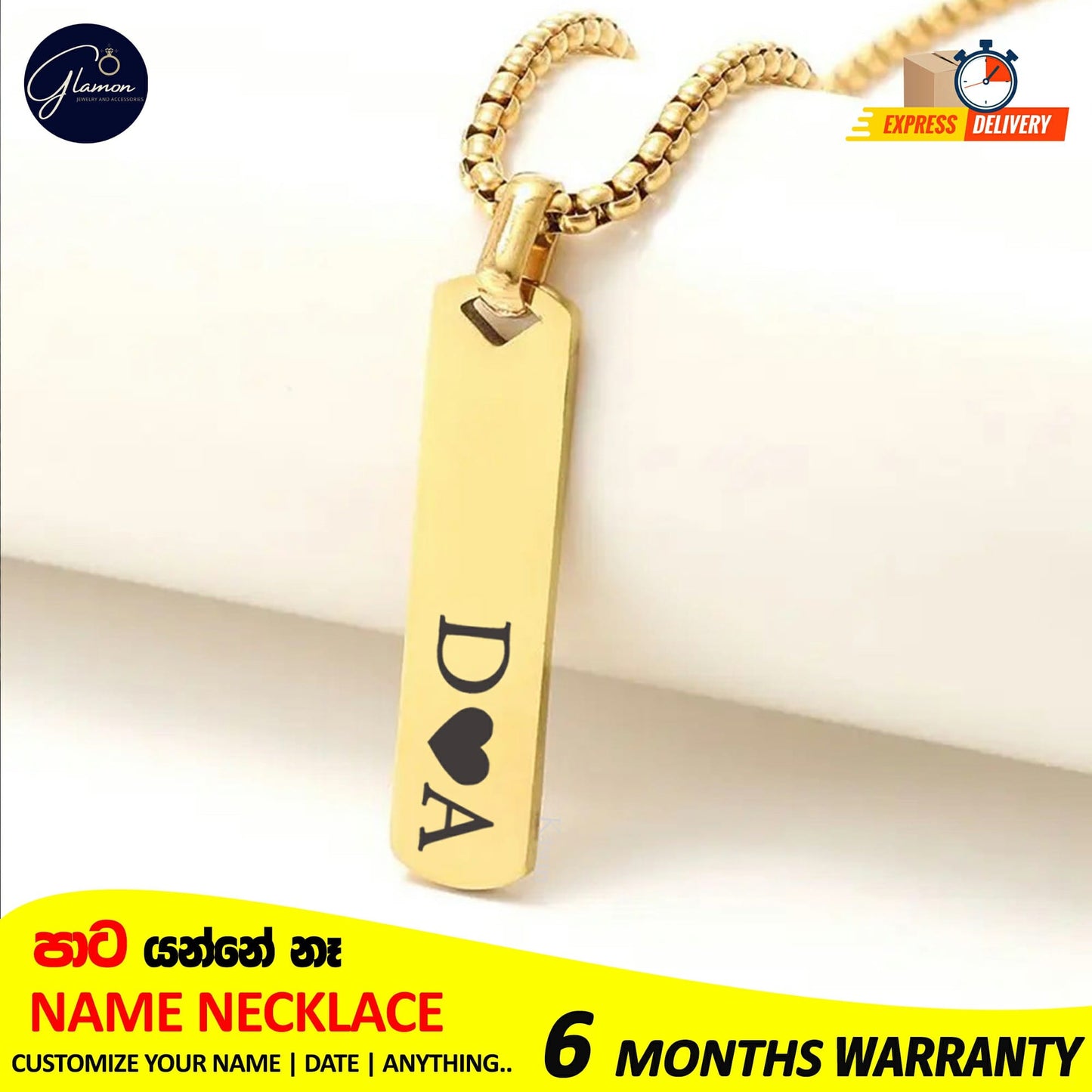 Square Name Pendant Necklace For Men Stainless Steel Customized Jewellery Gift Gold Silver Black