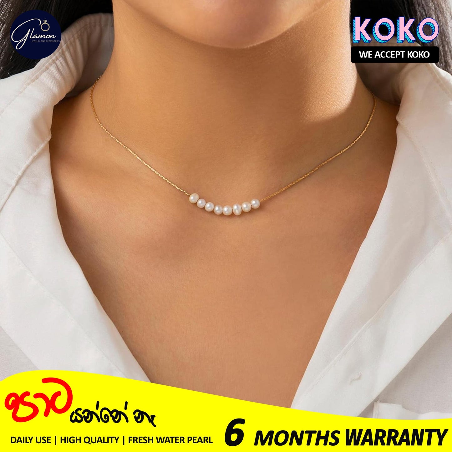 Glamon Fresh Water Pearl Necklace For Girls Stainless Steel Gold Chain Necklaces Women Korean Fashion Gold Plated Jewellery Gift For Girlfriend Birthday Valentine Wedding Jewelery
