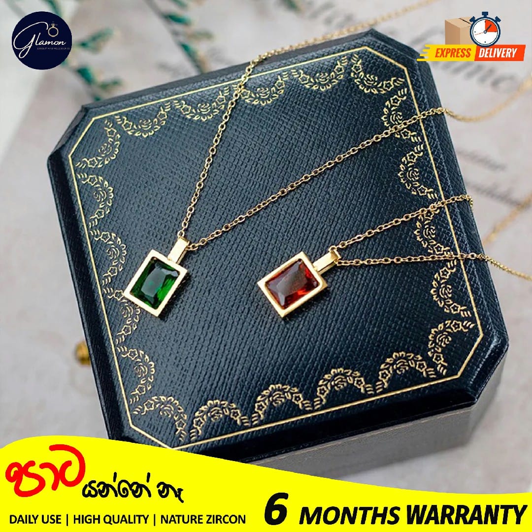 Glamon High Quality Red Green White Necklace For Girls Stainless Steel Gold Chain Clavicle Luxury Zircon Gold Plated necklace Women Jewellery Gift