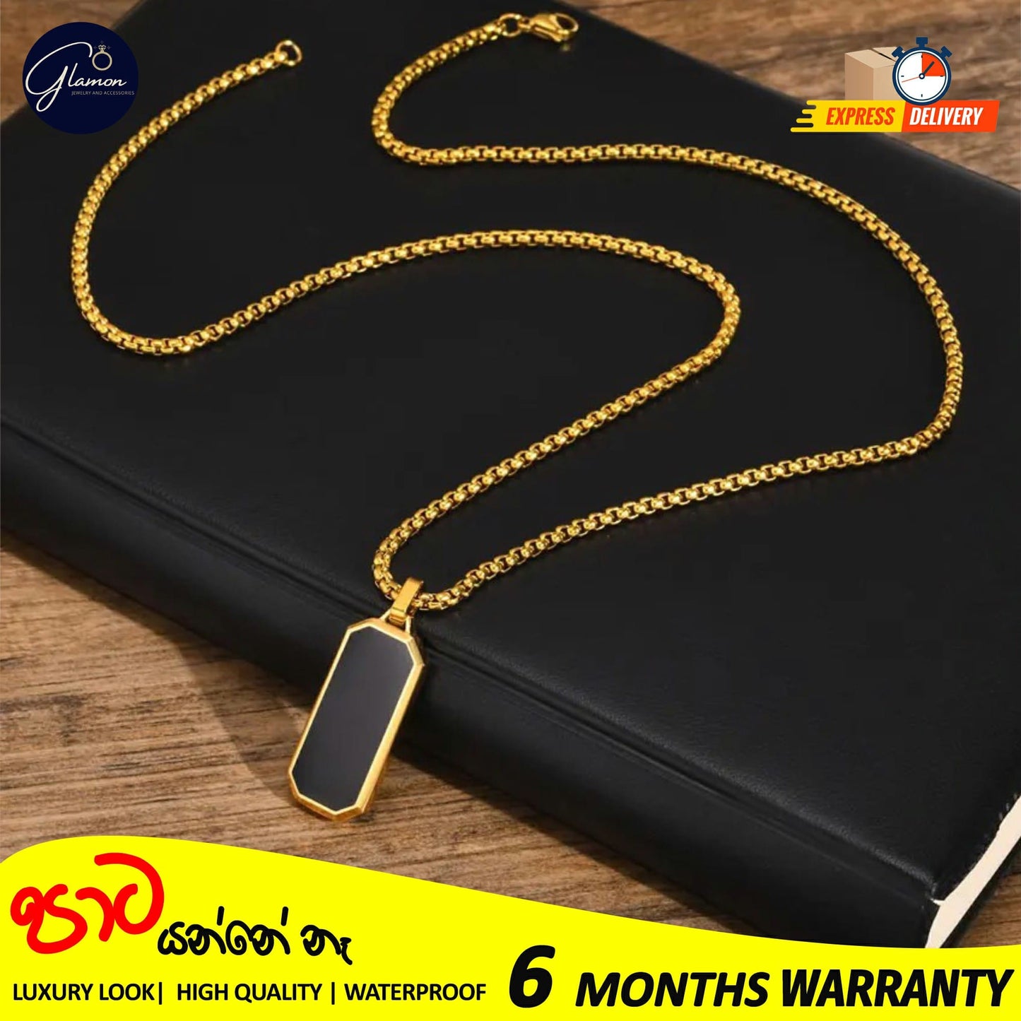 Glamon Stainless Steel Geomatric Pendant and Box Chain Necklace For Men Gold Silver Color Waterproof jewellery