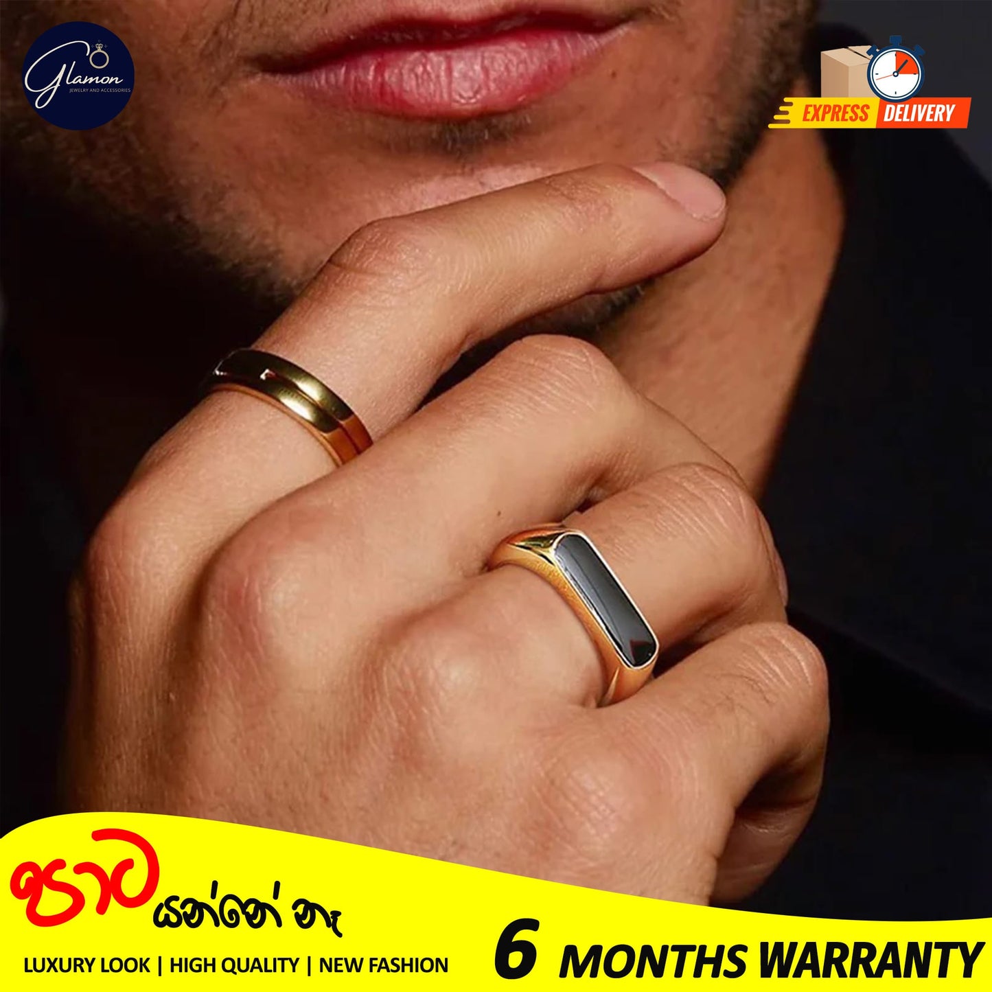 Glamon BlackWave Gold Ring For Men Women Stainless Steel Simple Trendy Fashion Vintage Rings Women Men unisex Jewelery Gift
