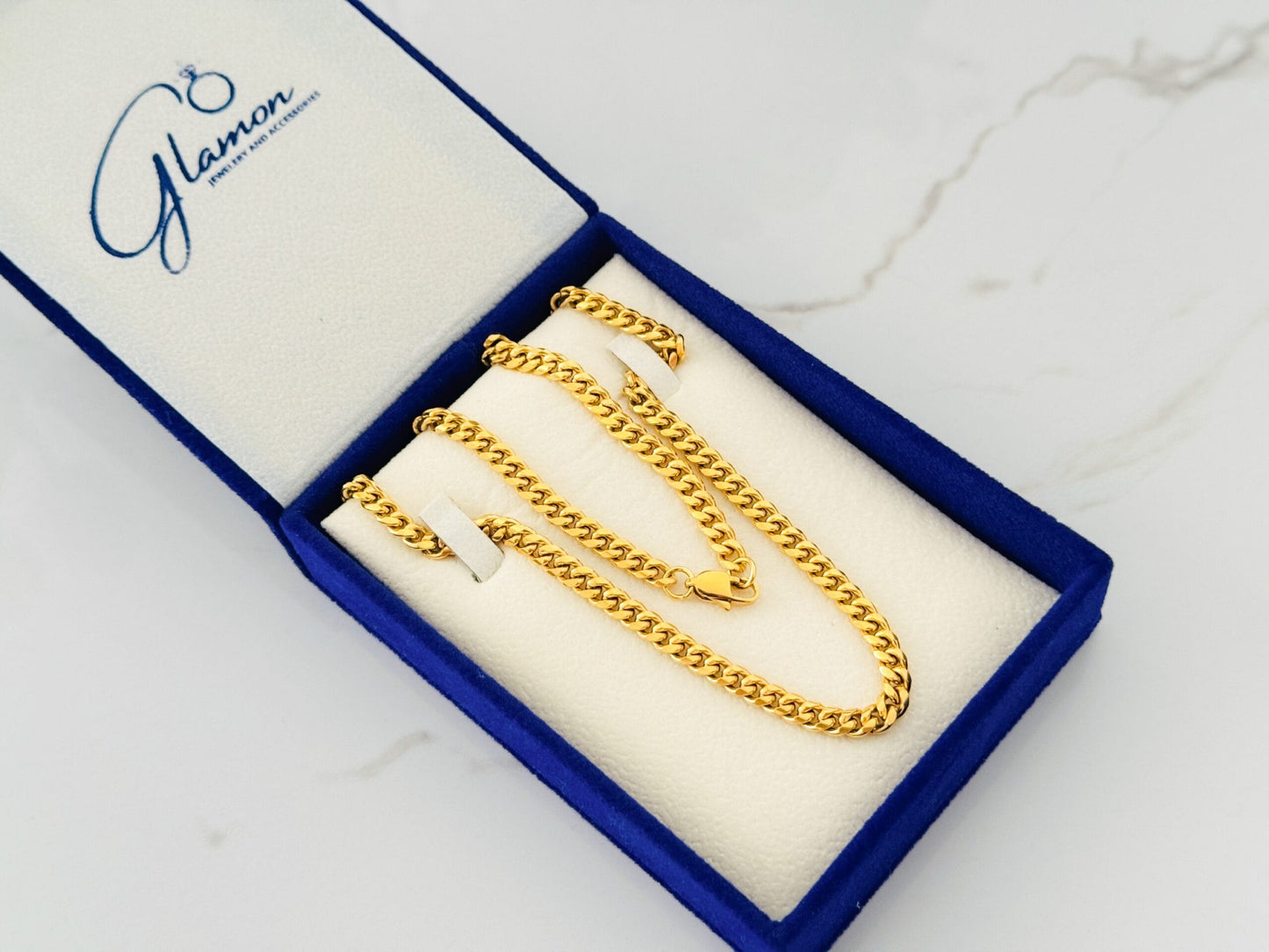 Glamon New High Polished Premium Quality Cuban Link Chain Necklace For Men and Women