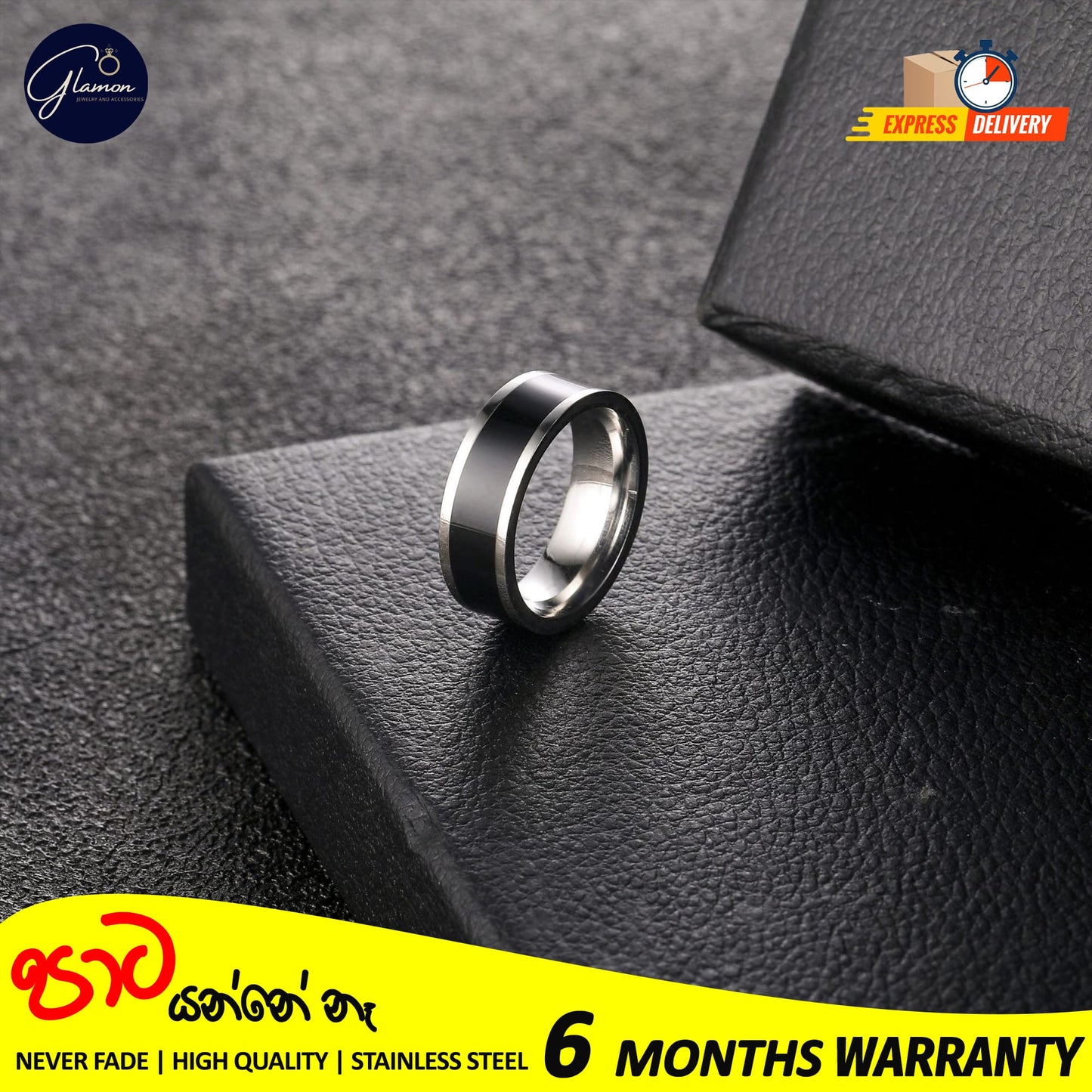 Stainless Steel Classic Black Enamel Rings For Boys High Quality Never Fade