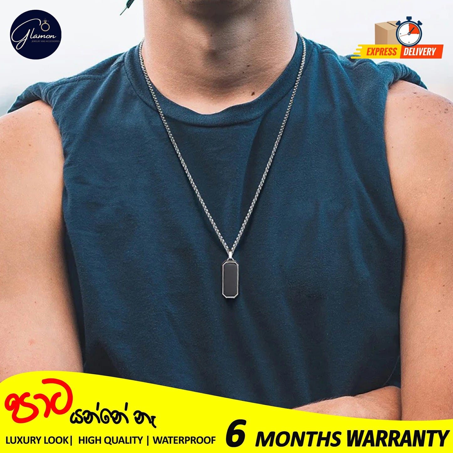 Glamon Stainless Steel Geomatric Pendant and Box Chain Necklace For Men Gold Silver Color Waterproof jewellery