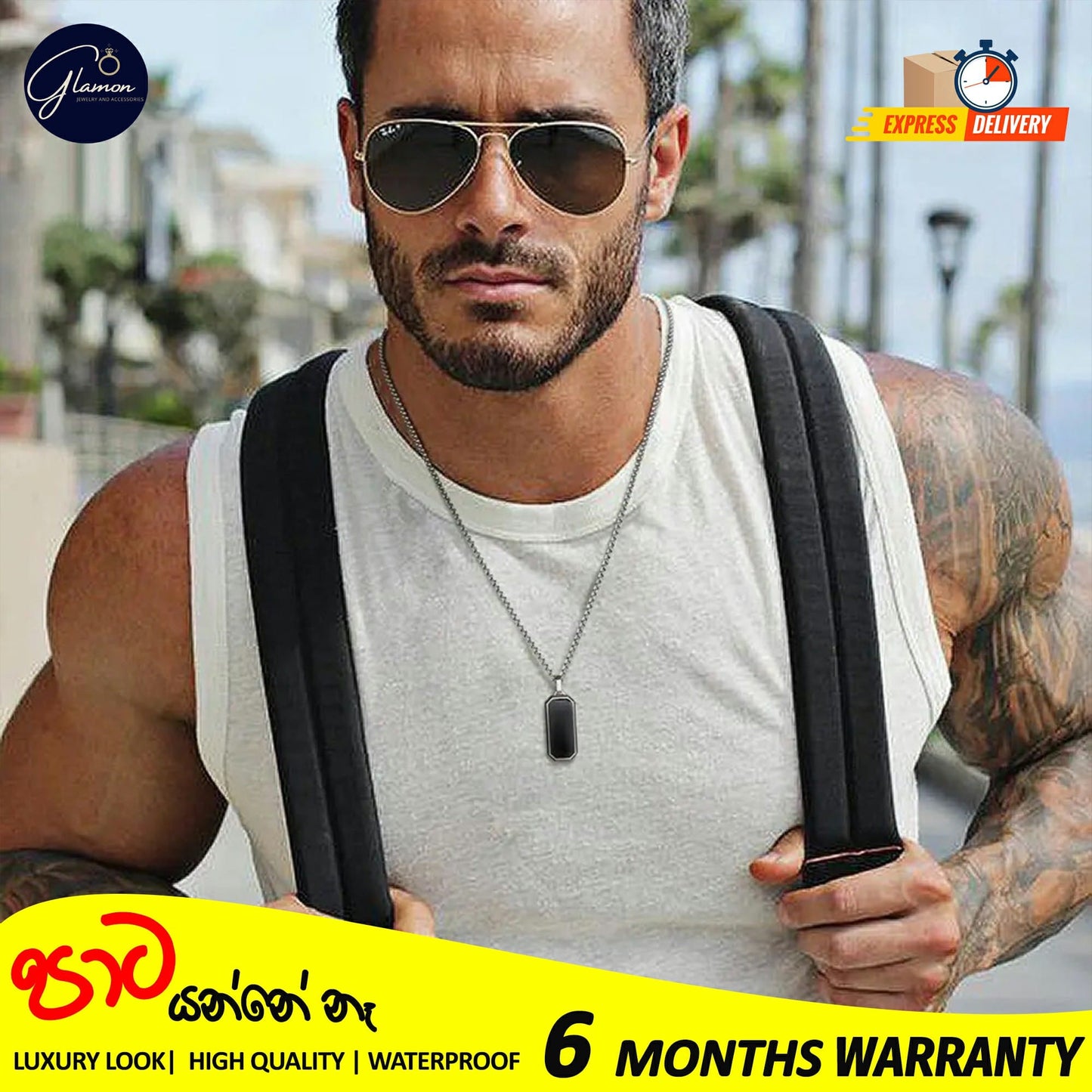 Glamon Stainless Steel Geomatric Pendant and Box Chain Necklace For Men Gold Silver Color Waterproof jewellery