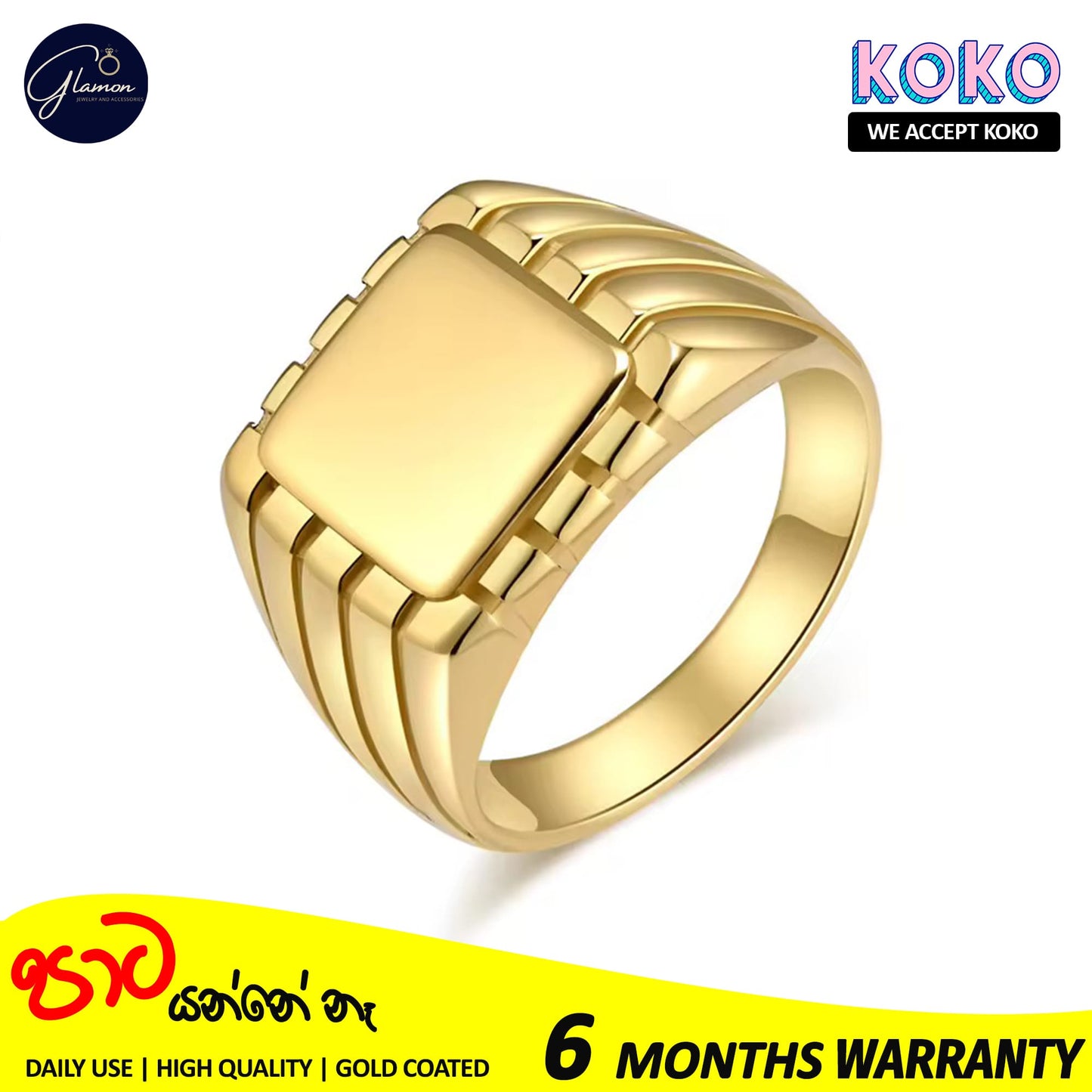 Glamon The Regal Signet Ring For Boys Gold Coated 316L Stainless Steel Casual Trendy Stylish Mens Ring