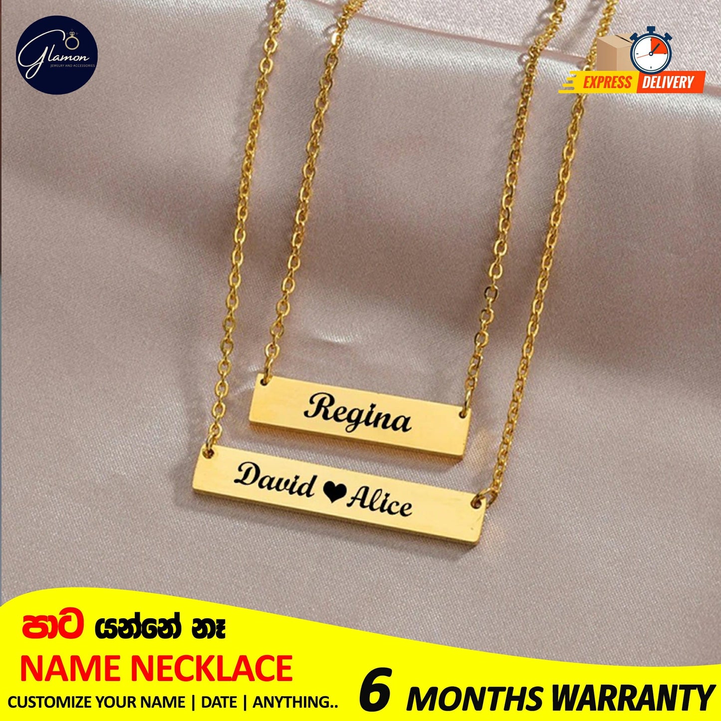 Glamon Personalized Square Name necklace For Girls Stainless Steel Silver Gold Chain High Quality Custom Nameplate Gift For Girls