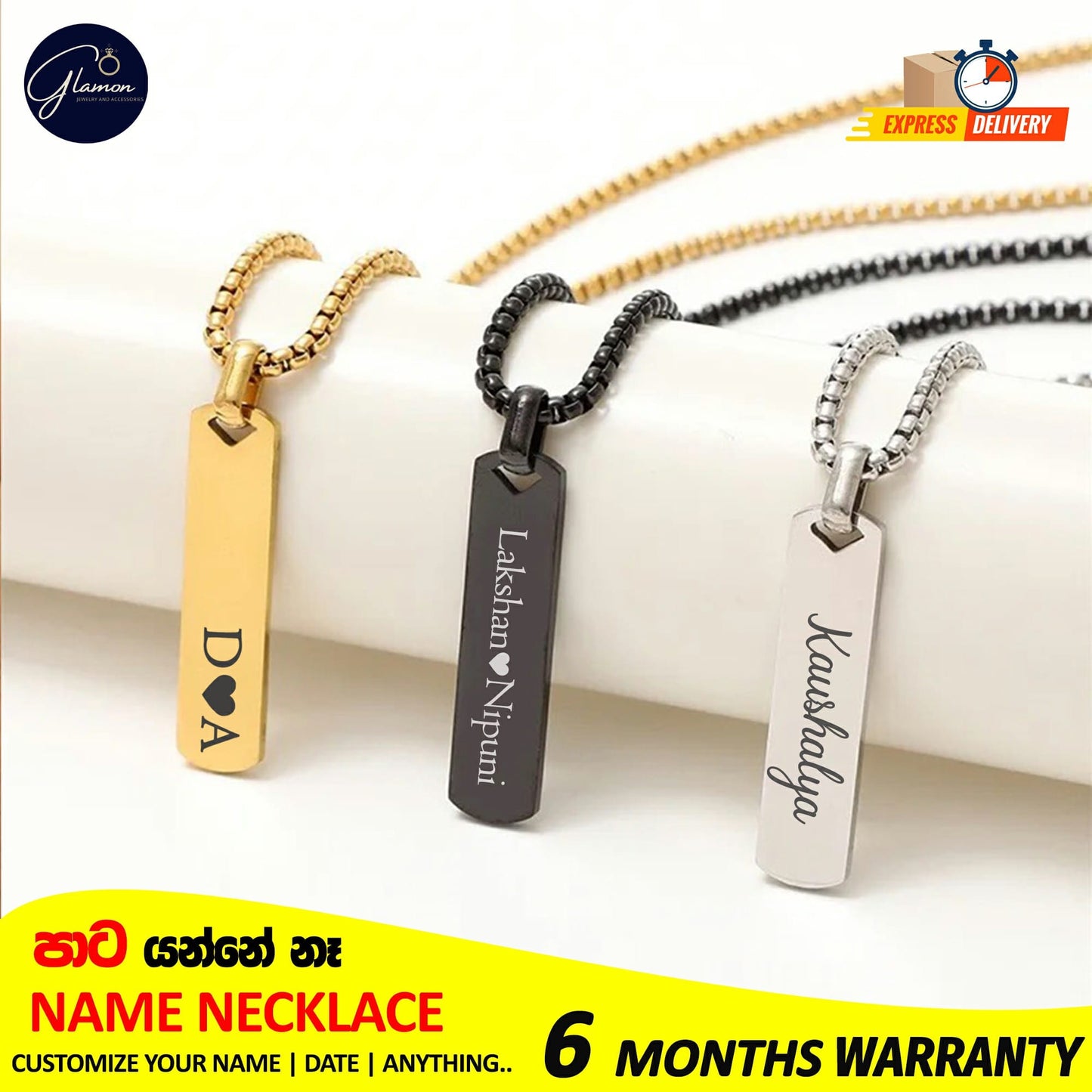 Square Name Pendant Necklace For Men Stainless Steel Customized Jewellery Gift Gold Silver Black