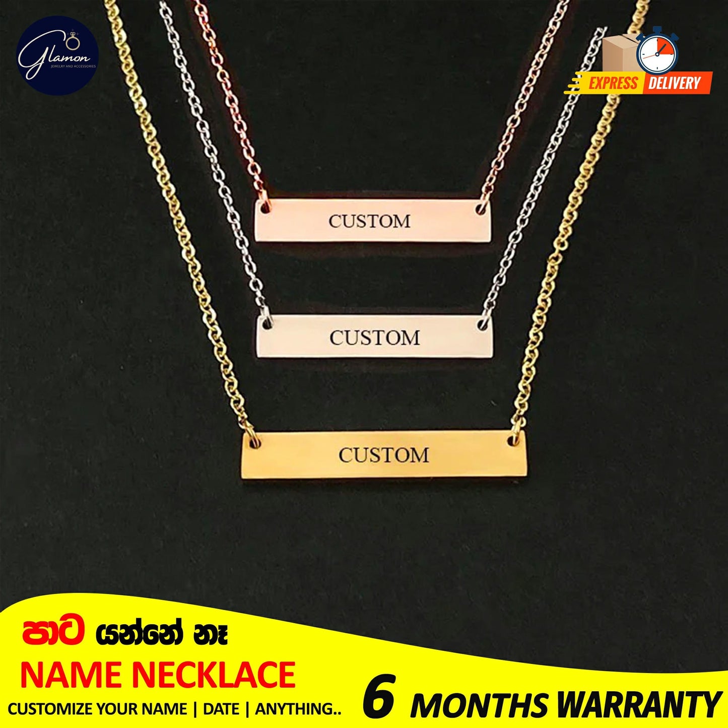 Glamon Personalized Square Name necklace For Girls Stainless Steel Silver Gold Chain High Quality Custom Nameplate Gift For Girls