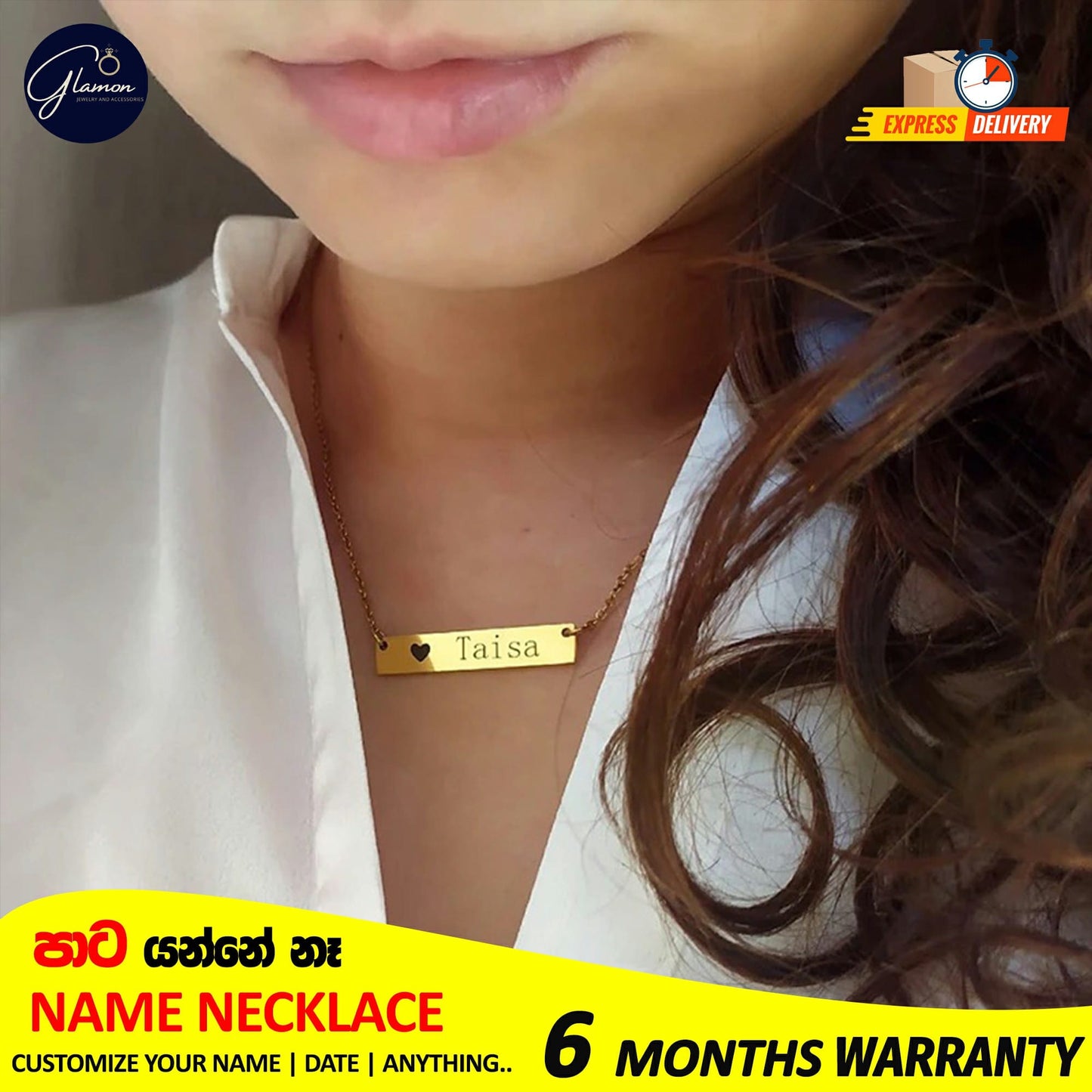 Glamon Personalized Square Name necklace For Girls Stainless Steel Silver Gold Chain High Quality Custom Nameplate Gift For Girls