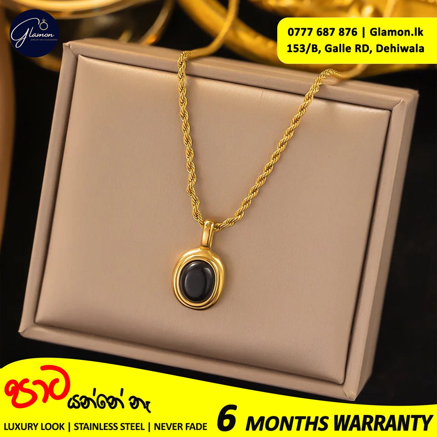 Oval Black -White Stone Pendant Necklace For Girls