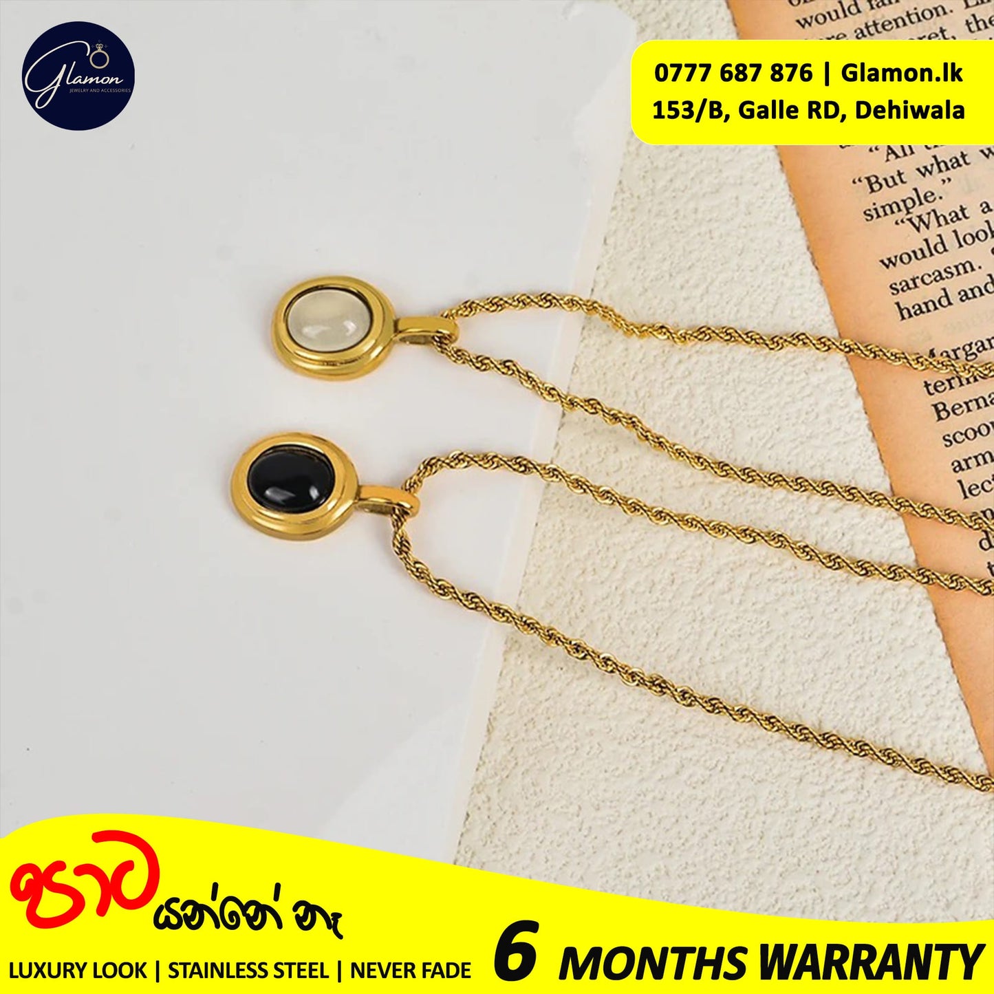 Oval Black -White Stone Pendant Necklace For Girls